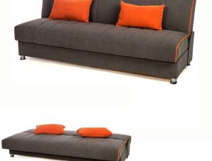 Καναπές Κρεβάτι 3Θέσιος New Leon 190x85x83cm Φ7 Γκρι Με Πορτοκαλί Ρίγα 51/47 828-25-343